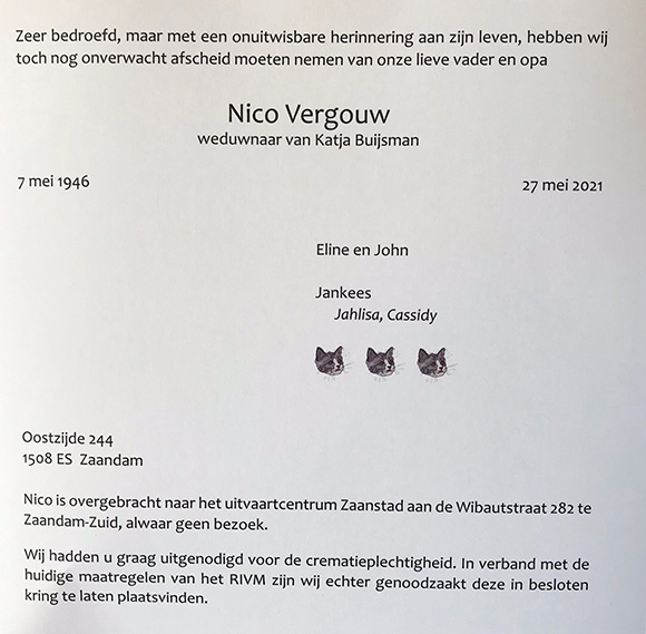 Rouwkaart Nico Vergouw