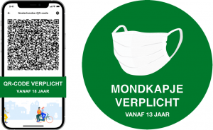 QR code vanaf 18 jaar en mondkapje vanaf 13 jaar verplicht